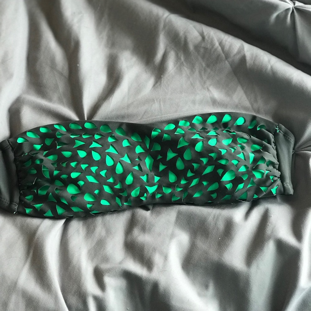 Bandeau gray and green bathing suit top